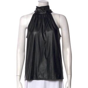 Ramy Brook Lori Metallic Gunmetal Halter Blouse Womens M Tie Neck Nylon Spandex